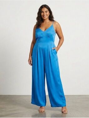 H&M Vibrant Blue Satin Wide-Leg Jumpsuit